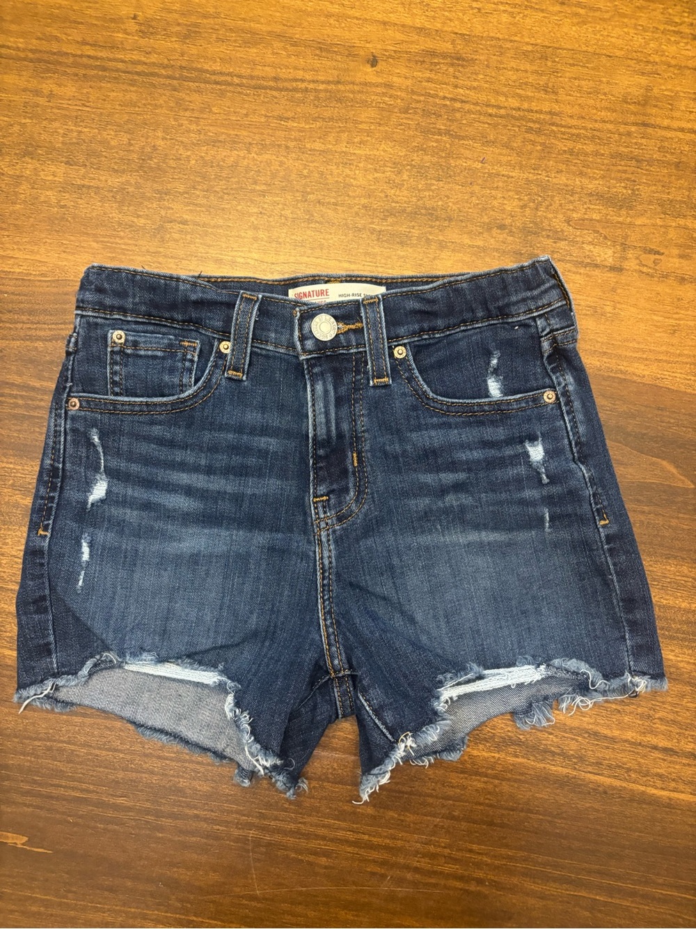 Signature by Levi Strauss girls size 10 Dark Distressed Denim Shorts high-rise